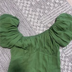 Abercrombie & Fitch Leafy Green Ruched Sleeve Blouse